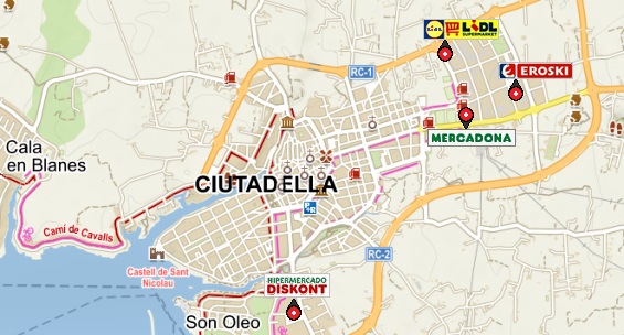 Mapa Ciutadella - obchody